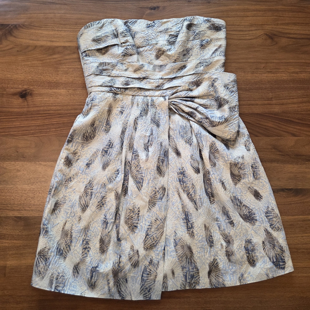 BCBGMAXAZRIA Metallic Jacquard Strapless Mini Dress, Haze Combo Print, Size 8 - Picture 8 of 12